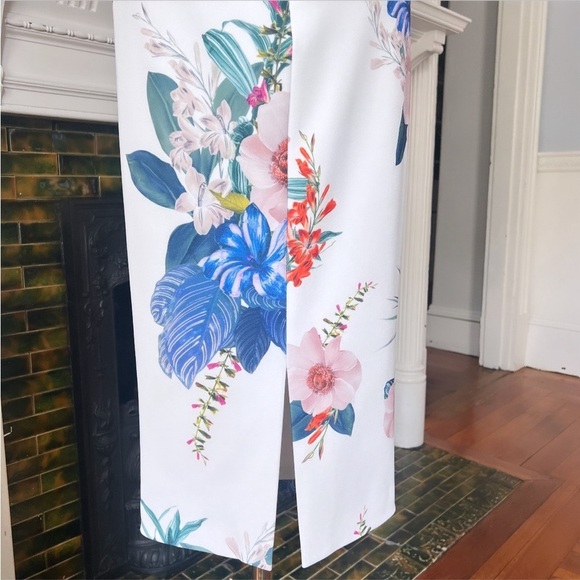 TED BAKER Nerris Jamboree Twist Detail Midi Dress White/ Multi Floral Size 1 - Picture 10 of 15